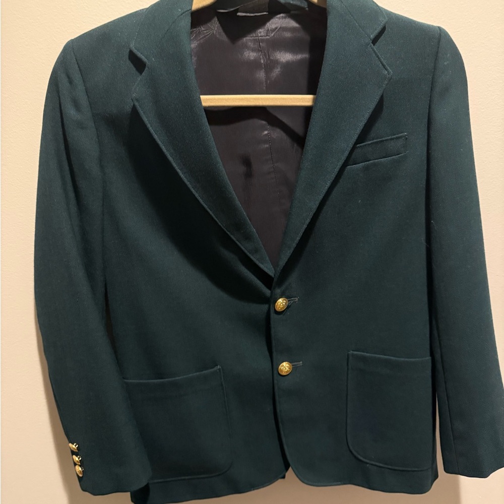 Lands' End Deep Green Sport Coat with Gold Buttons